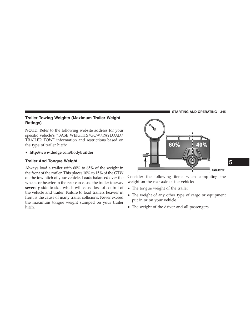 Trailer and tongue weight, Trailer towing weights, Maximum trailer weight ratings) | Ram Trucks 2013 Chassis Cab - Owner Manual User Manual | Page 347 / 490