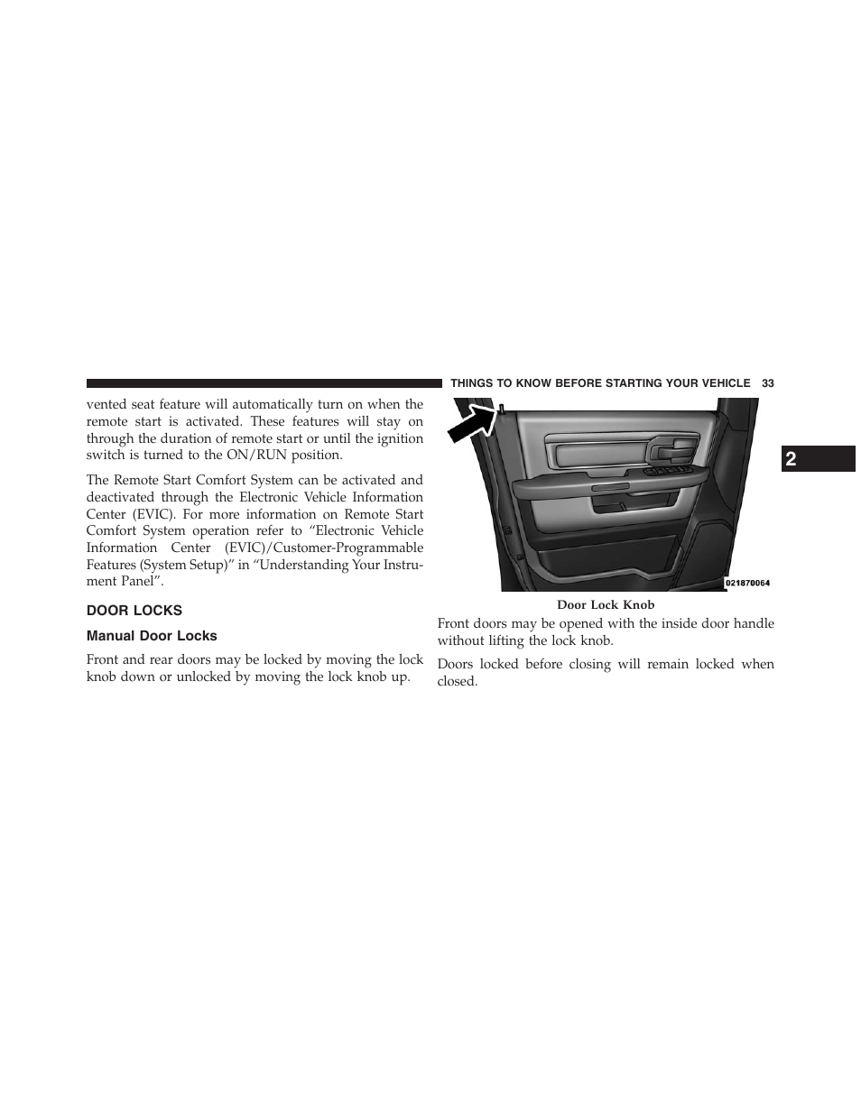 Door locks, Manual door locks | Ram Trucks 2013 Chassis Cab - Owner Manual User Manual | Page 35 / 490