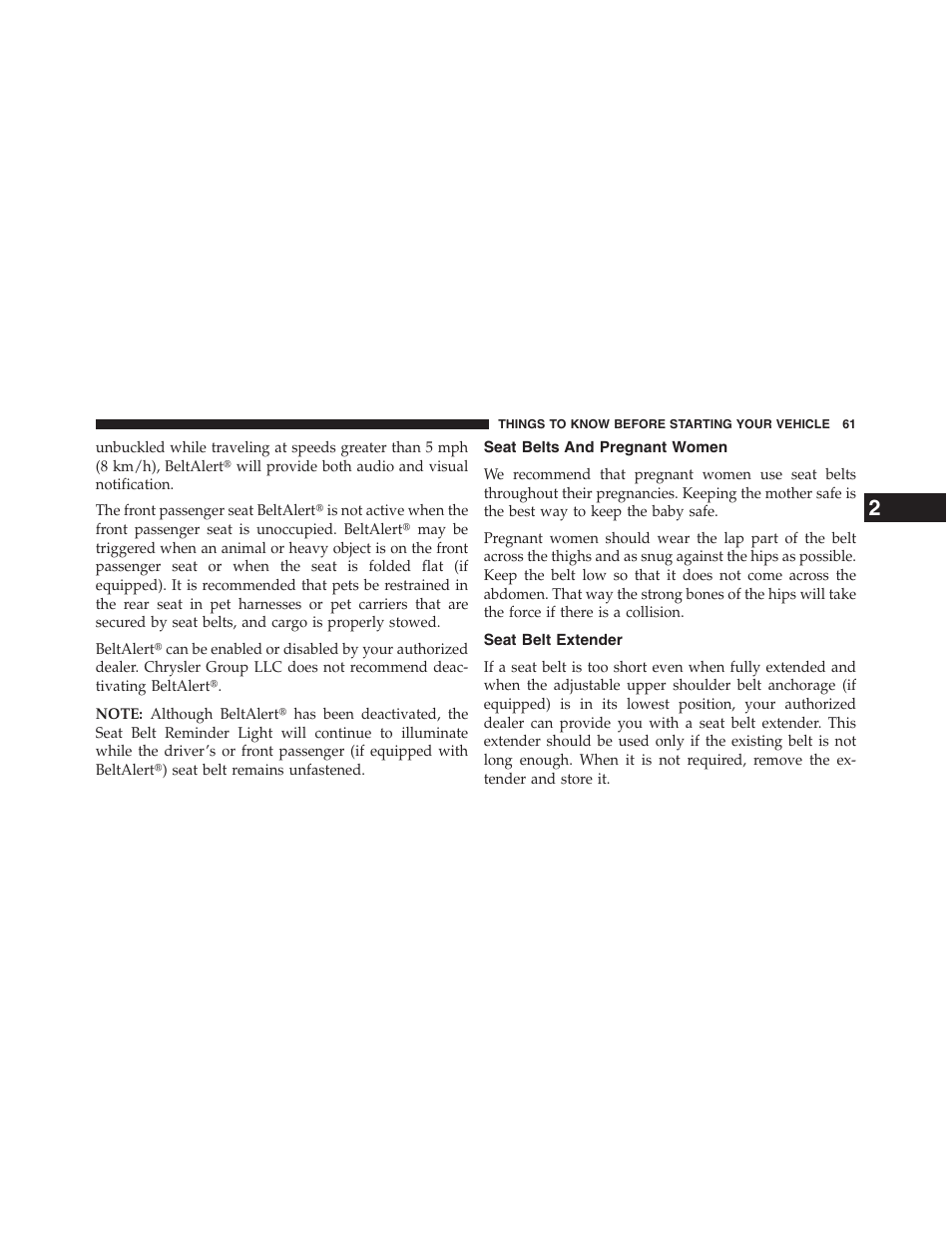 Seat belts and pregnant women, Seat belt extender | Ram Trucks 2013 Chassis Cab - Owner Manual User Manual | Page 63 / 490