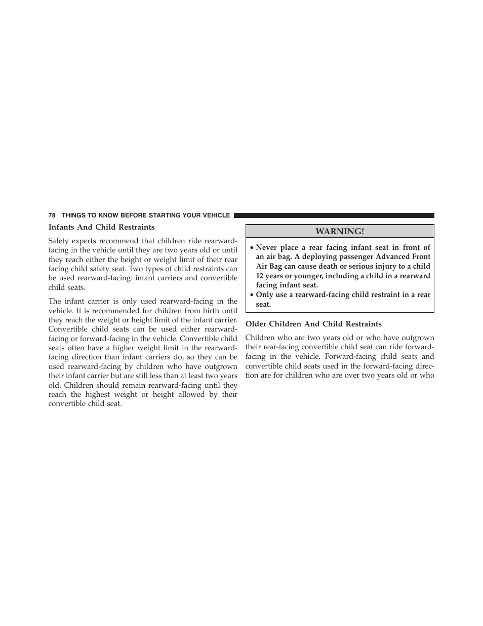 Infants and child restraints, Older children and child restraints | Ram Trucks 2013 Chassis Cab - Owner Manual User Manual | Page 80 / 490