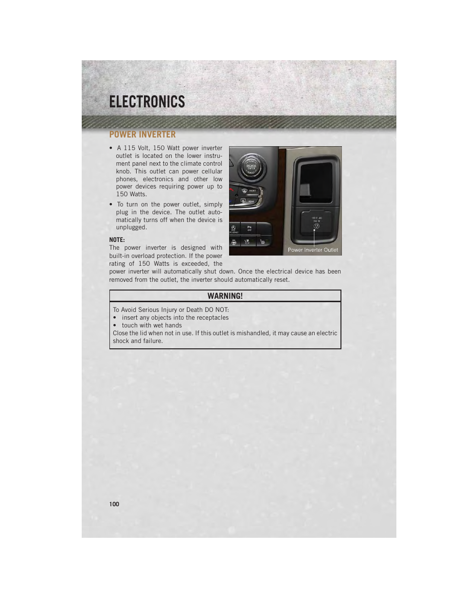 Power inverter, Electronics | Ram Trucks 2013 Chassis Cab - User Guide User Manual | Page 102 / 172