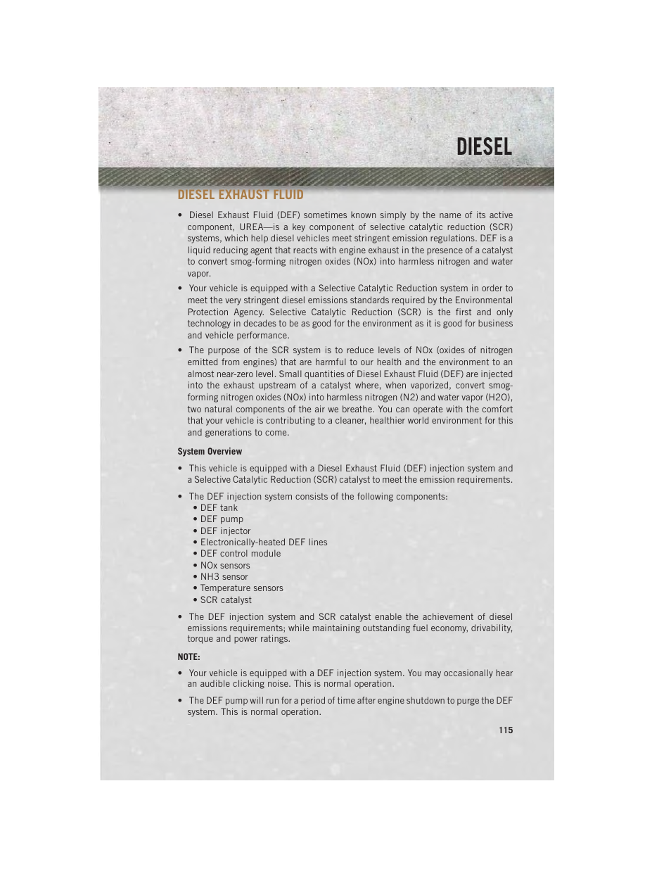 Diesel exhaust fluid, System overview, Diesel | Ram Trucks 2013 Chassis Cab - User Guide User Manual | Page 117 / 172