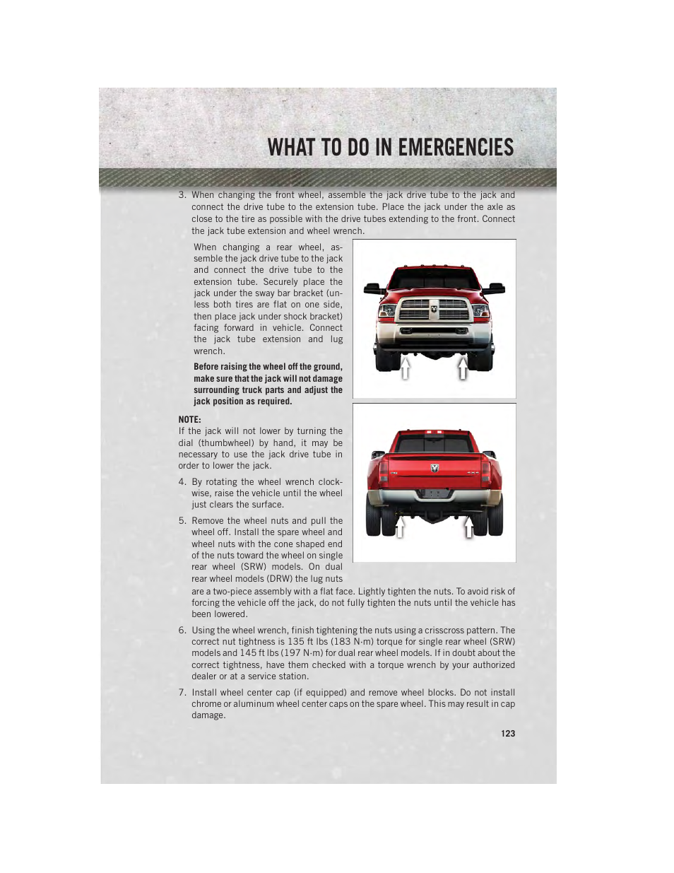 What to do in emergencies | Ram Trucks 2013 Chassis Cab - User Guide User Manual | Page 125 / 172