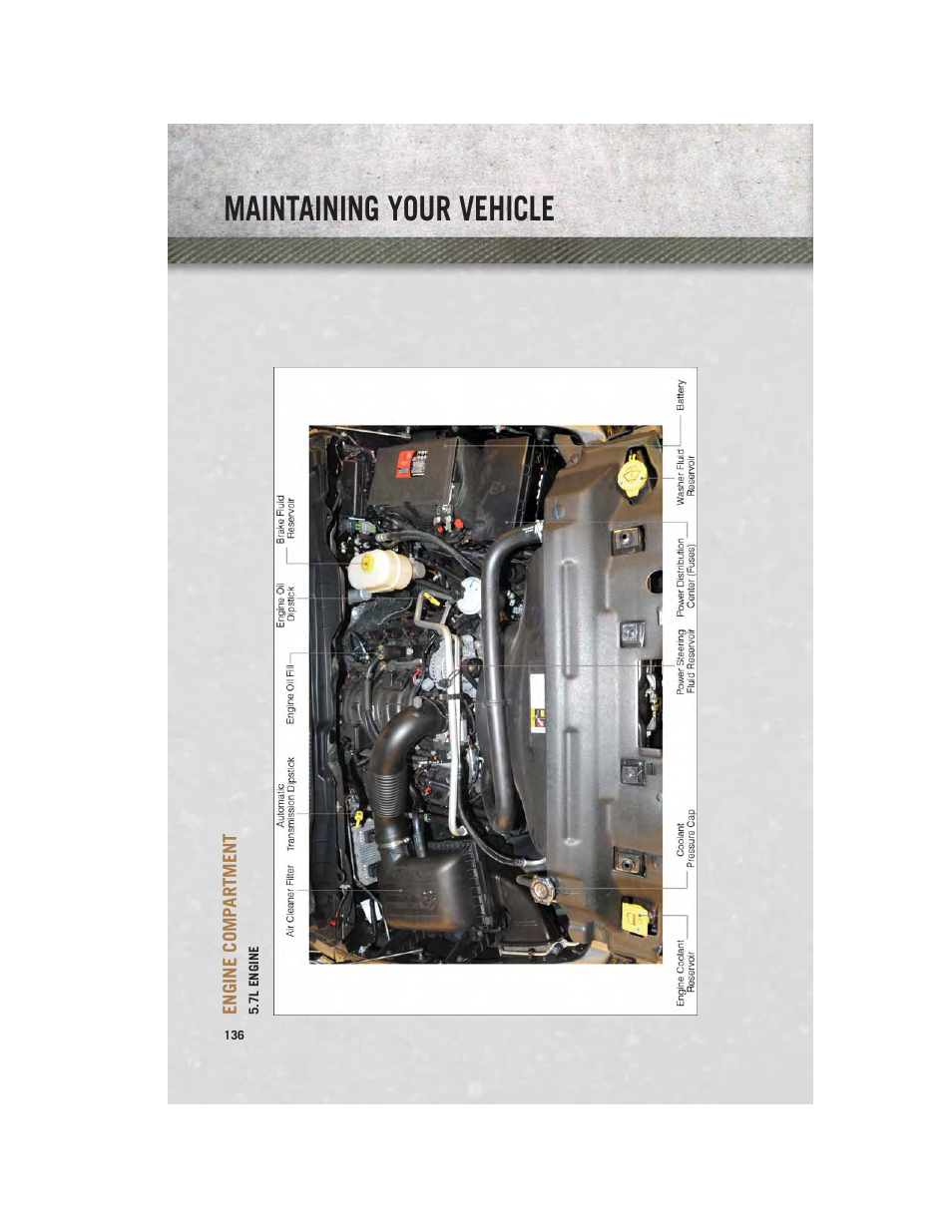 Engine compartment, 7l engine, Maintaining your vehicle | Ram Trucks 2013 Chassis Cab - User Guide User Manual | Page 138 / 172