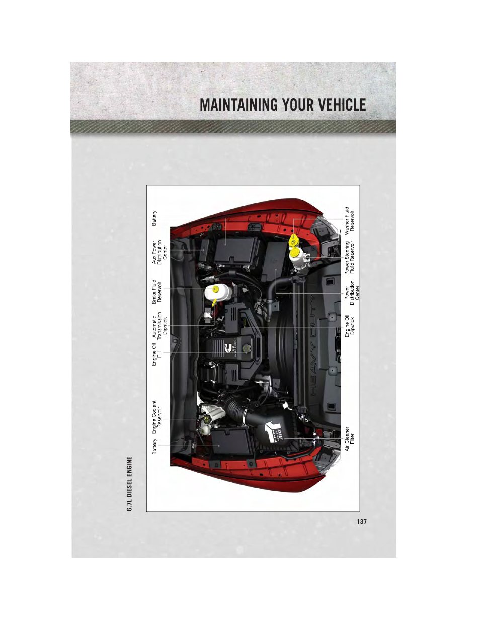 7l diesel engine, Maintaining your vehicle | Ram Trucks 2013 Chassis Cab - User Guide User Manual | Page 139 / 172