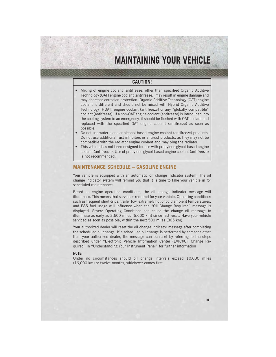 Maintenance schedule – gasoline engine, Maintaining your vehicle | Ram Trucks 2013 Chassis Cab - User Guide User Manual | Page 143 / 172