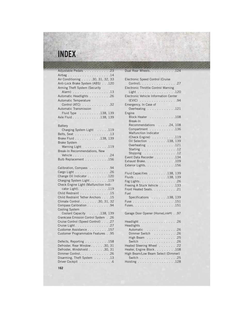 Index | Ram Trucks 2013 Chassis Cab - User Guide User Manual | Page 164 / 172