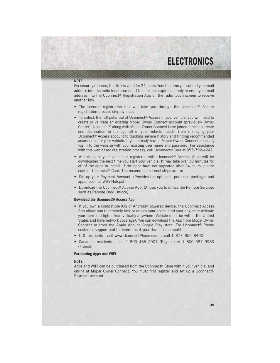 Download the uconnect® access app, Purchasing apps and wifi, Electronics | Ram Trucks 2013 Chassis Cab - User Guide User Manual | Page 41 / 172