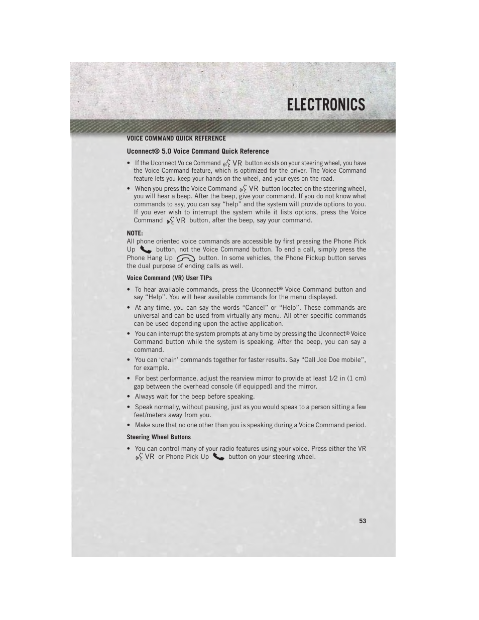 Voice command quick reference, Electronics | Ram Trucks 2013 Chassis Cab - User Guide User Manual | Page 55 / 172