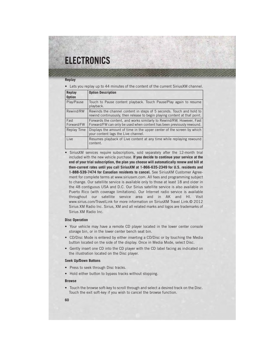 Disc operation, Electronics | Ram Trucks 2013 Chassis Cab - User Guide User Manual | Page 62 / 172