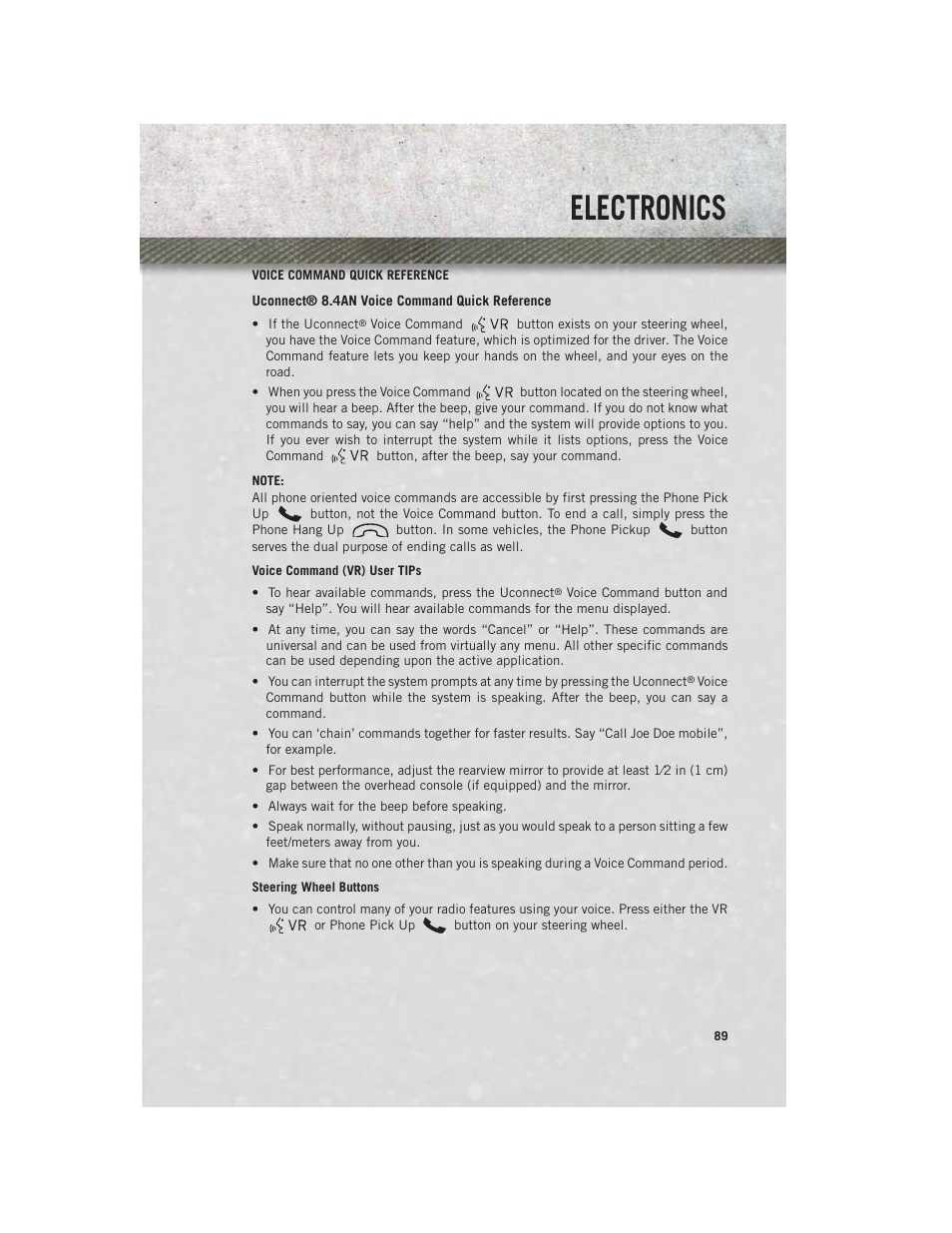 Voice command quick reference, Electronics | Ram Trucks 2013 Chassis Cab - User Guide User Manual | Page 91 / 172