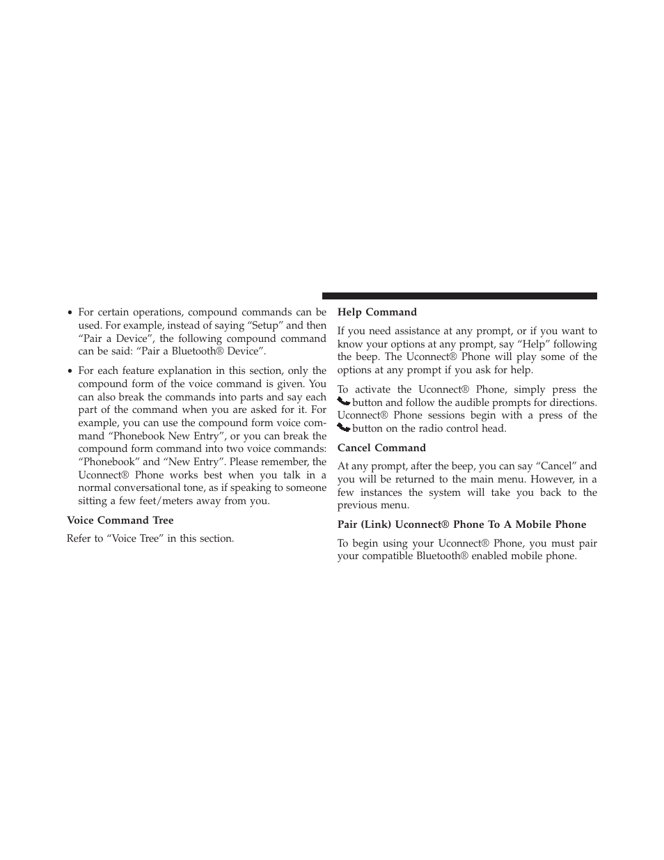 Voice command tree, Help command, Cancel command | Pair (link) uconnect® phone to a mobile phone | Ram Trucks 2013 С/V - Owner Manual User Manual | Page 150 / 700