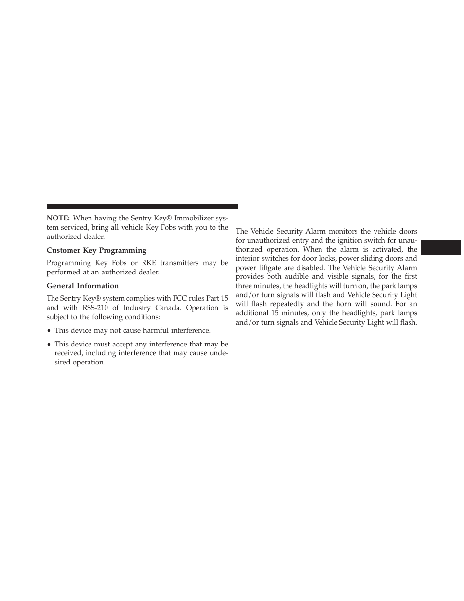 Customer key programming, General information, Vehicle security alarm — if equipped | Vehicle security alarm, If equipped | Ram Trucks 2013 С/V - Owner Manual User Manual | Page 19 / 700