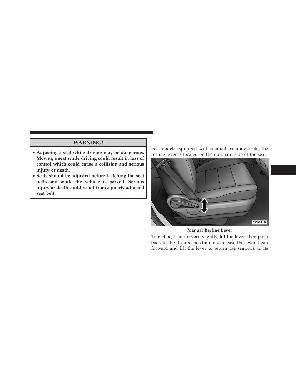 Manual reclining seats — if equipped | Ram Trucks 2013 С/V - Owner Manual User Manual | Page 193 / 700