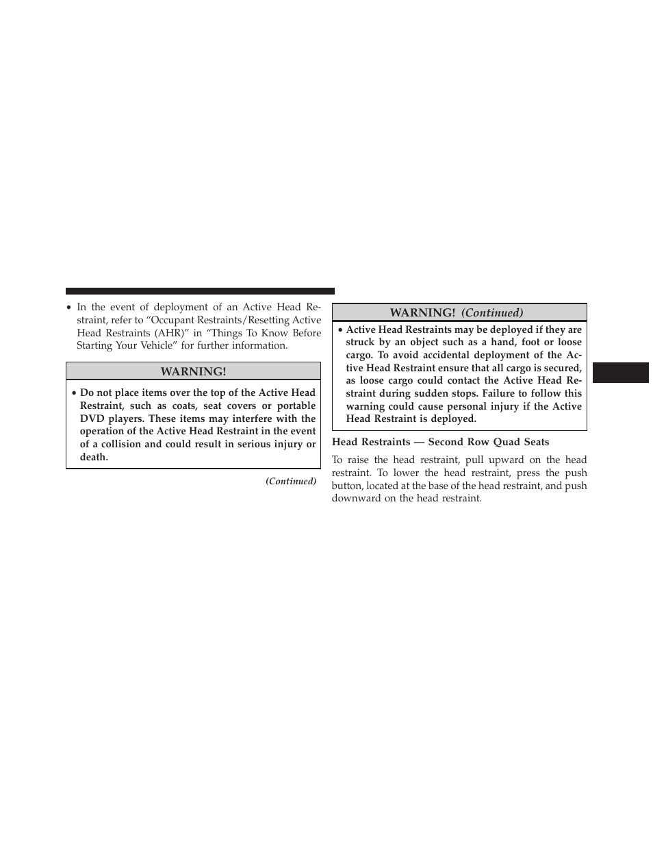 Head restraints — second row quad seats | Ram Trucks 2013 С/V - Owner Manual User Manual | Page 197 / 700