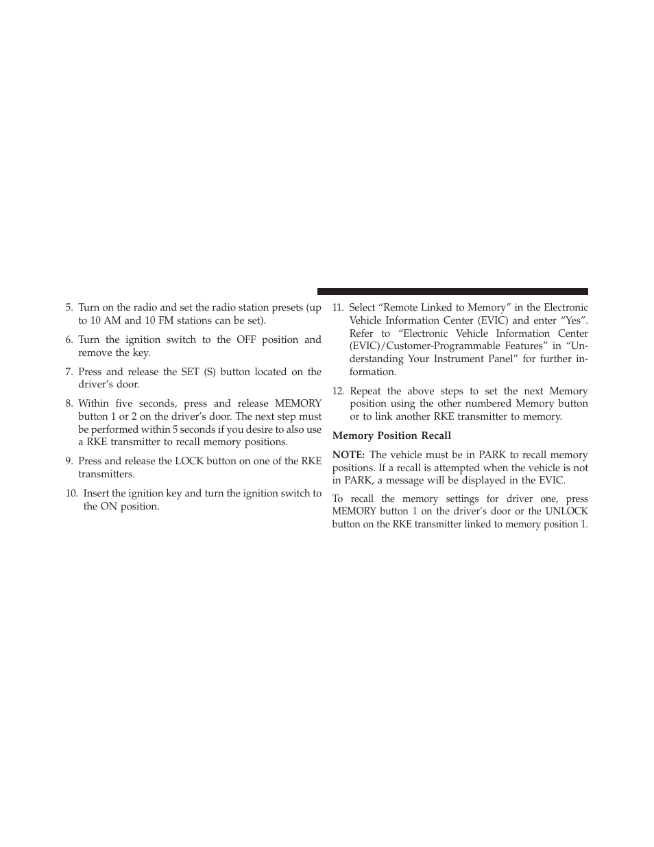 Memory position recall | Ram Trucks 2013 С/V - Owner Manual User Manual | Page 218 / 700