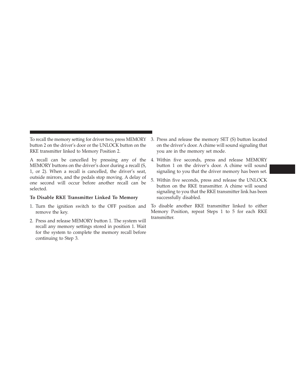 To disable rke transmitter linked to memory | Ram Trucks 2013 С/V - Owner Manual User Manual | Page 219 / 700