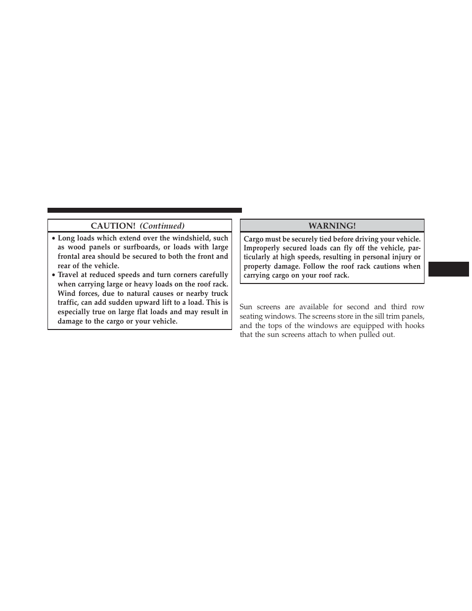Sun screens — if equipped | Ram Trucks 2013 С/V - Owner Manual User Manual | Page 307 / 700