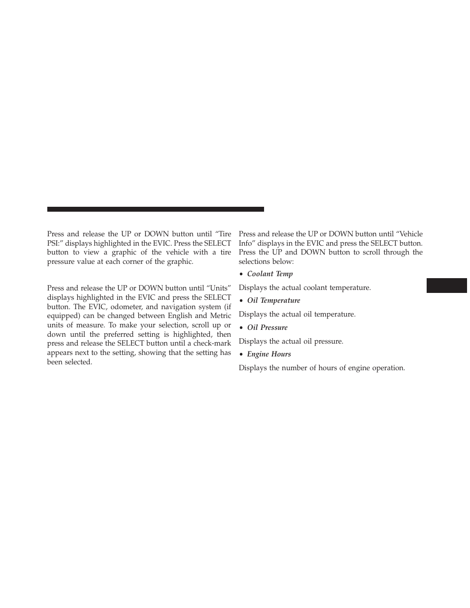 Tire psi, Units, Vehicle info (customer information features) | Ram Trucks 2013 С/V - Owner Manual User Manual | Page 345 / 700