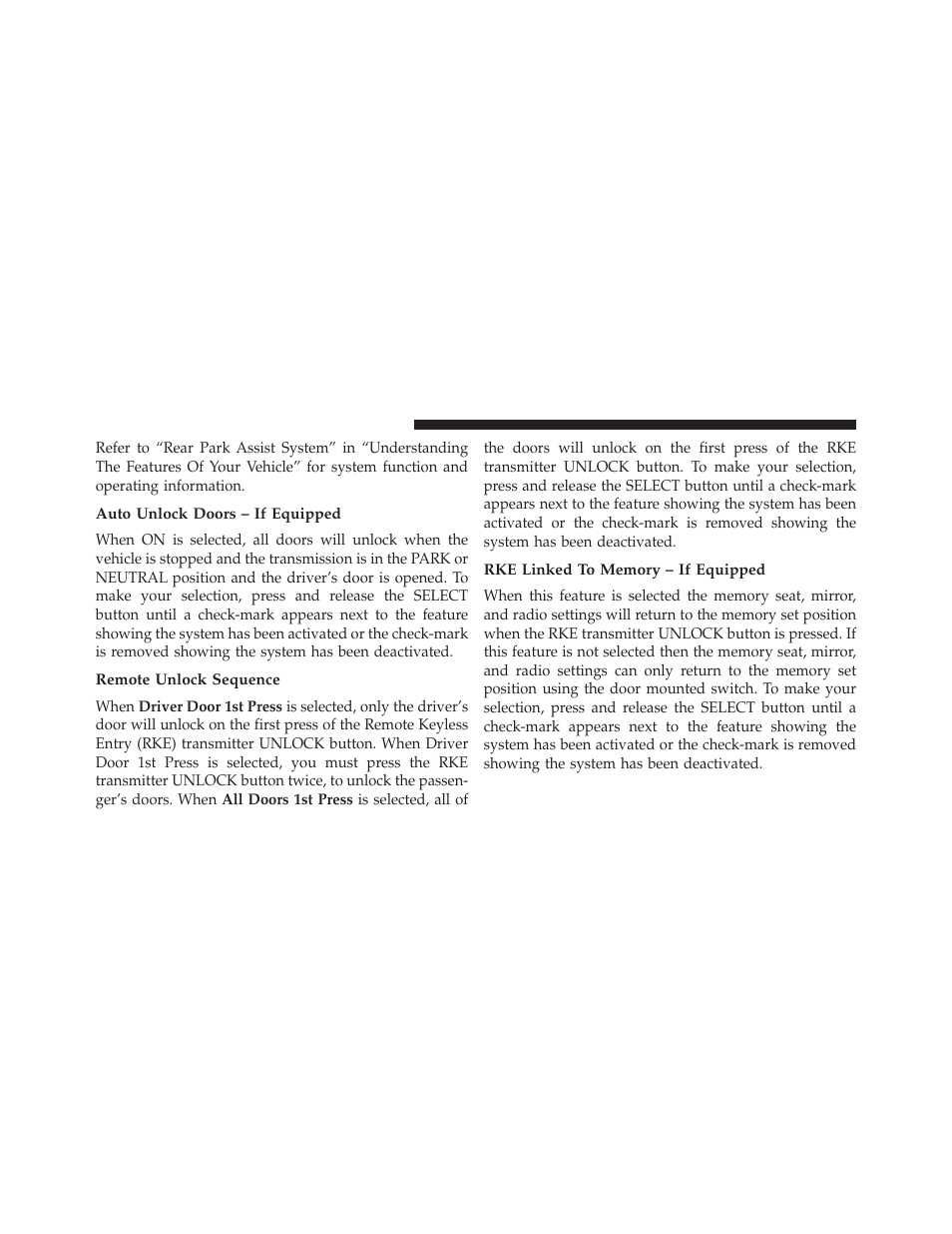 Auto unlock doors – if equipped, Remote unlock sequence, Rke linked to memory – if equipped | Ram Trucks 2013 С/V - Owner Manual User Manual | Page 350 / 700
