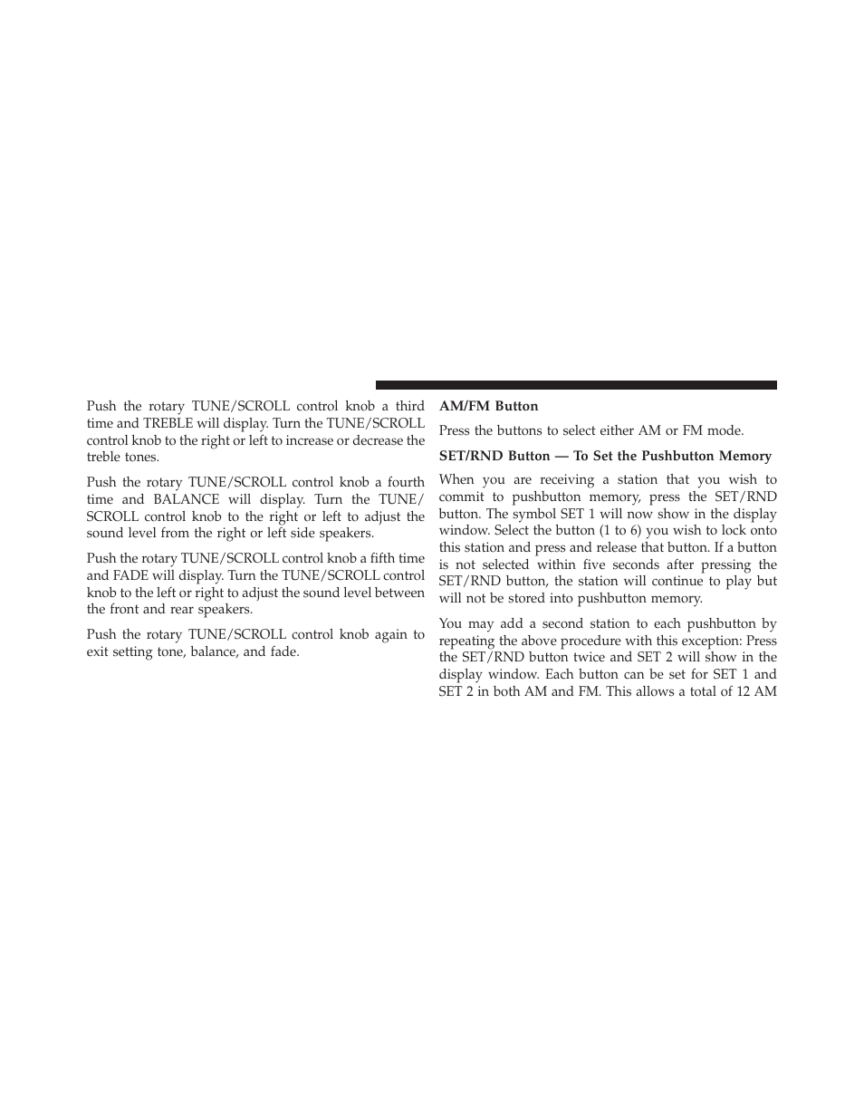Am/fm button, Set/rnd button — to set the pushbutton memory | Ram Trucks 2013 С/V - Owner Manual User Manual | Page 358 / 700