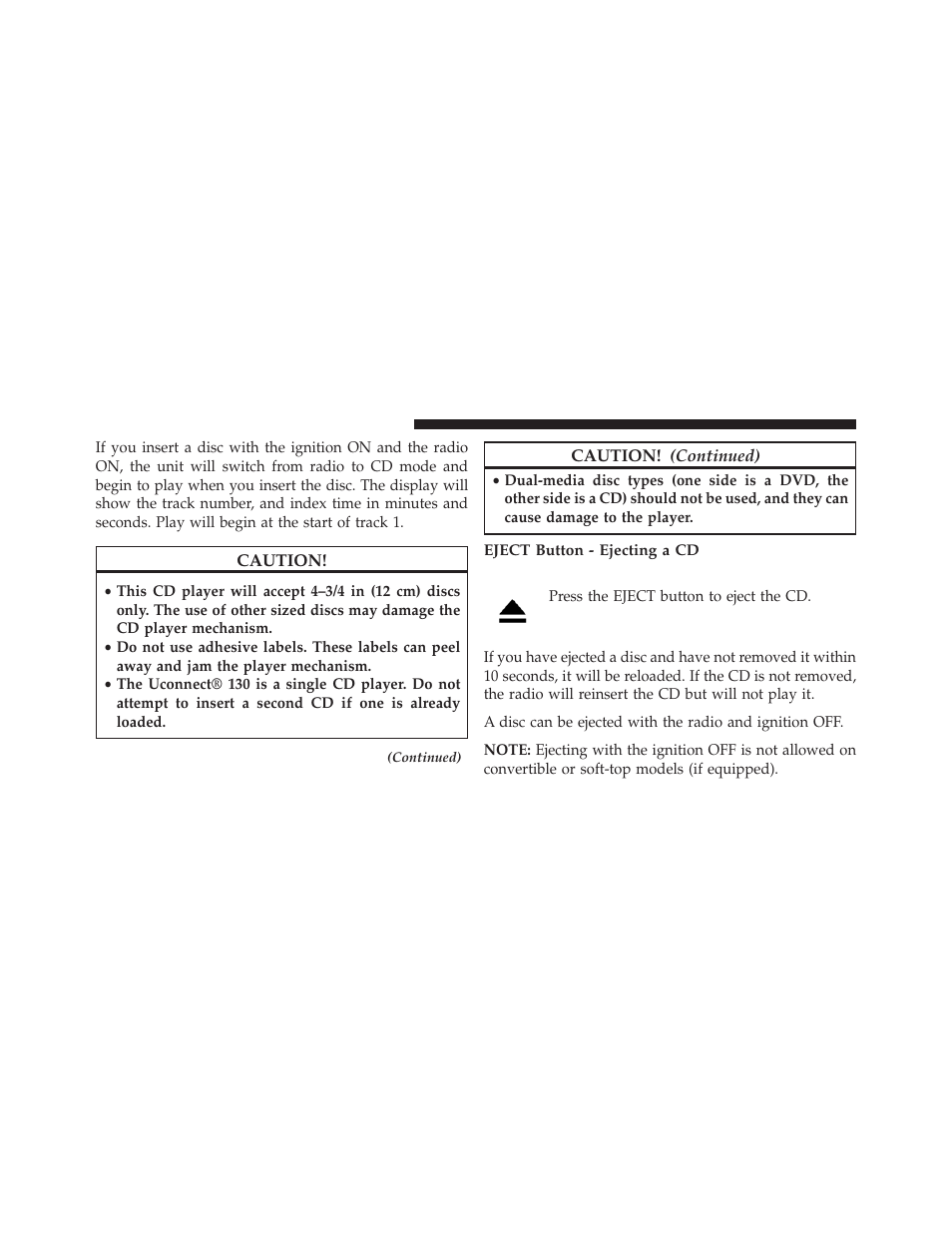 Eject button - ejecting a cd | Ram Trucks 2013 С/V - Owner Manual User Manual | Page 360 / 700