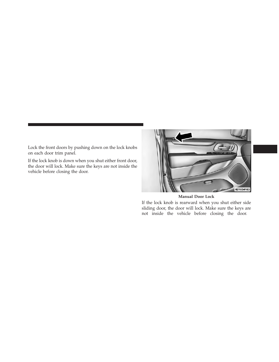 Door locks, Manual door locks | Ram Trucks 2013 С/V - Owner Manual User Manual | Page 37 / 700