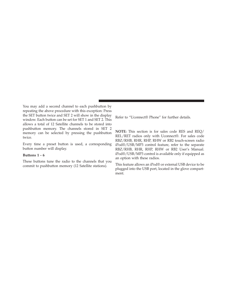 Buttons 1 - 6, Ipod®/usb/mp3 control — if equipped, Operating instructions (uconnect® phone) | If equipped, Ipod®/usb/mp3 control | Ram Trucks 2013 С/V - Owner Manual User Manual | Page 382 / 700