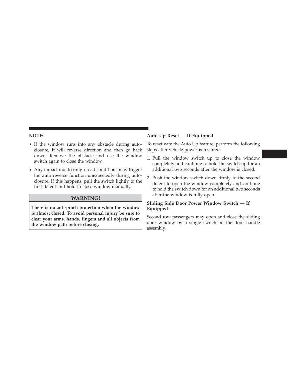 Auto up reset — if equipped | Ram Trucks 2013 С/V - Owner Manual User Manual | Page 45 / 700