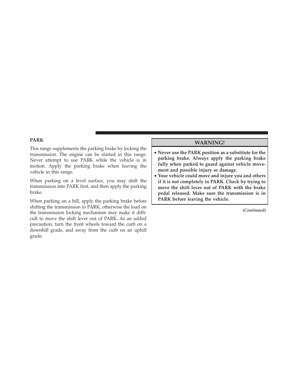Park | Ram Trucks 2013 С/V - Owner Manual User Manual | Page 476 / 700