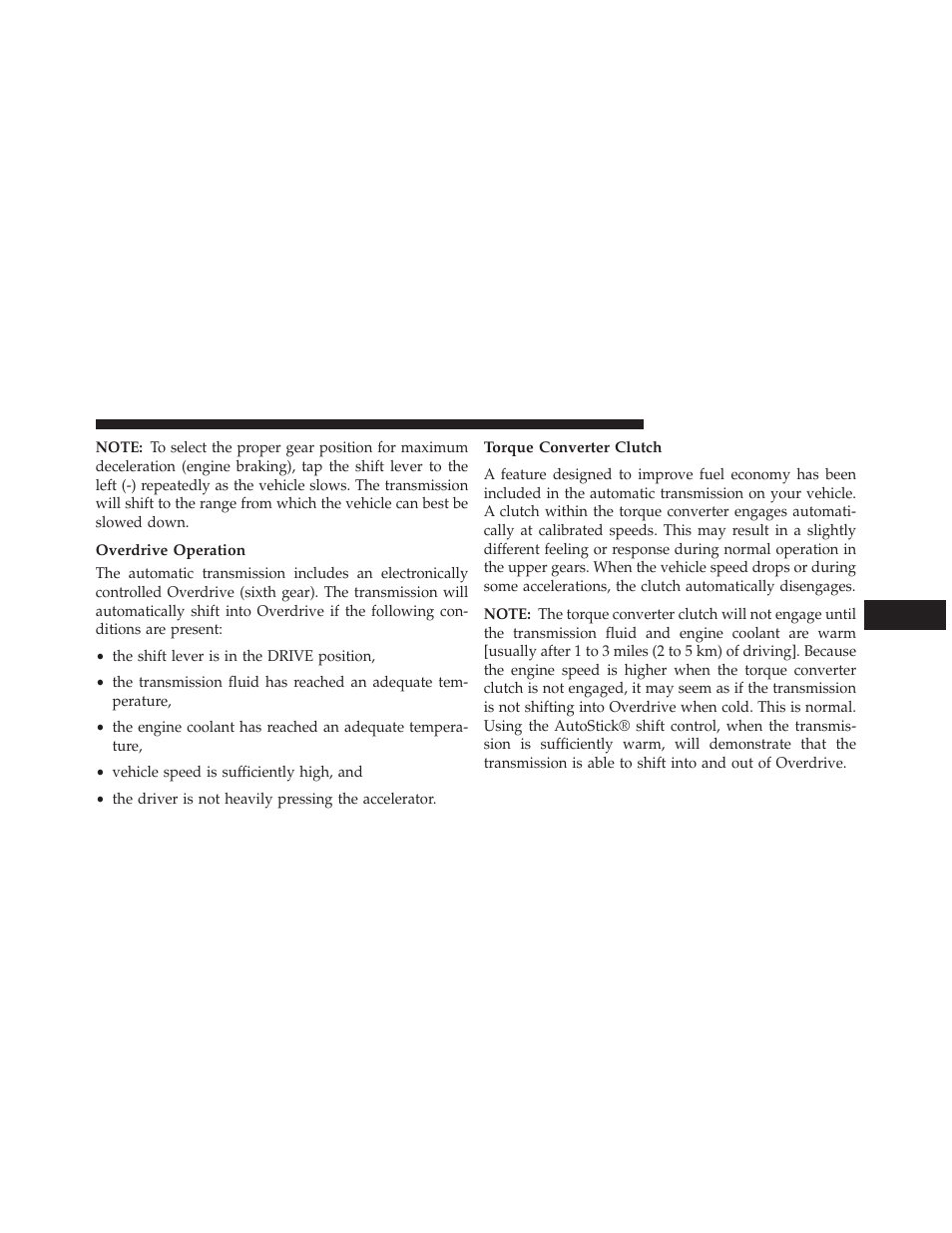 Overdrive operation, Torque converter clutch | Ram Trucks 2013 С/V - Owner Manual User Manual | Page 483 / 700