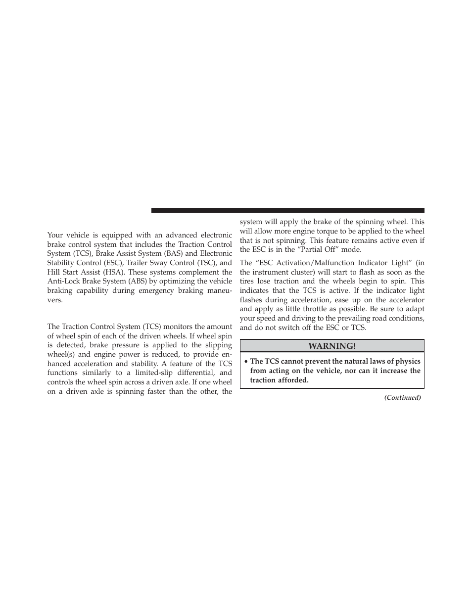 Electronic brake control system, Traction control system (tcs) | Ram Trucks 2013 С/V - Owner Manual User Manual | Page 494 / 700