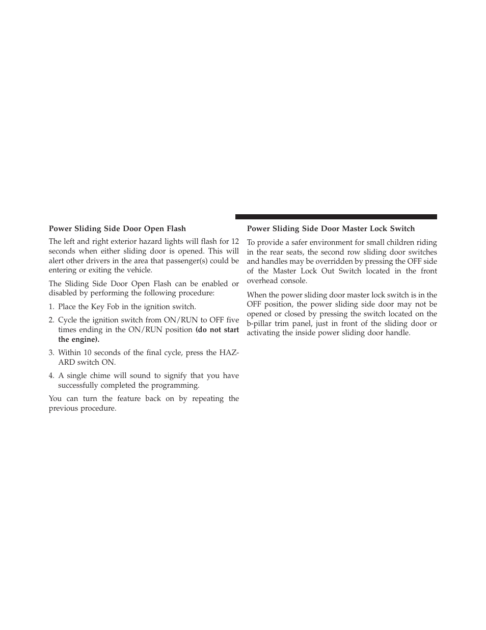 Power sliding side door open flash, Power sliding side door master lock switch | Ram Trucks 2013 С/V - Owner Manual User Manual | Page 50 / 700