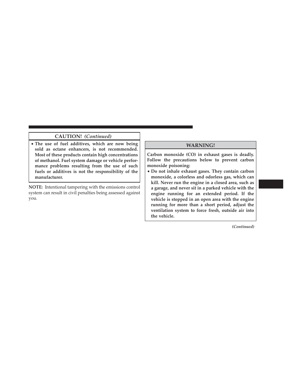 Carbon monoxide warnings | Ram Trucks 2013 С/V - Owner Manual User Manual | Page 543 / 700