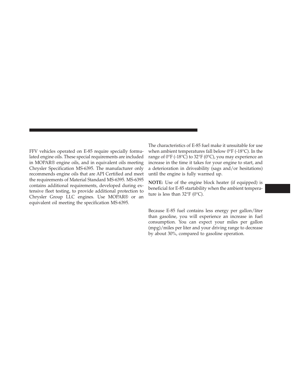 Starting, Cruising range, Selection of engine oil for flexible fuel | Vehicles (e-85) and gasoline vehicles | Ram Trucks 2013 С/V - Owner Manual User Manual | Page 547 / 700