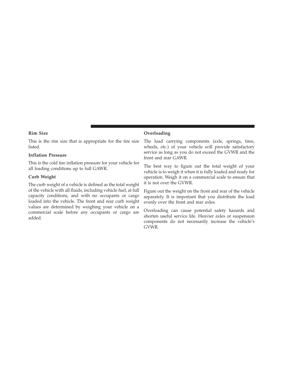Rim size, Inflation pressure, Curb weight | Overloading | Ram Trucks 2013 С/V - Owner Manual User Manual | Page 552 / 700