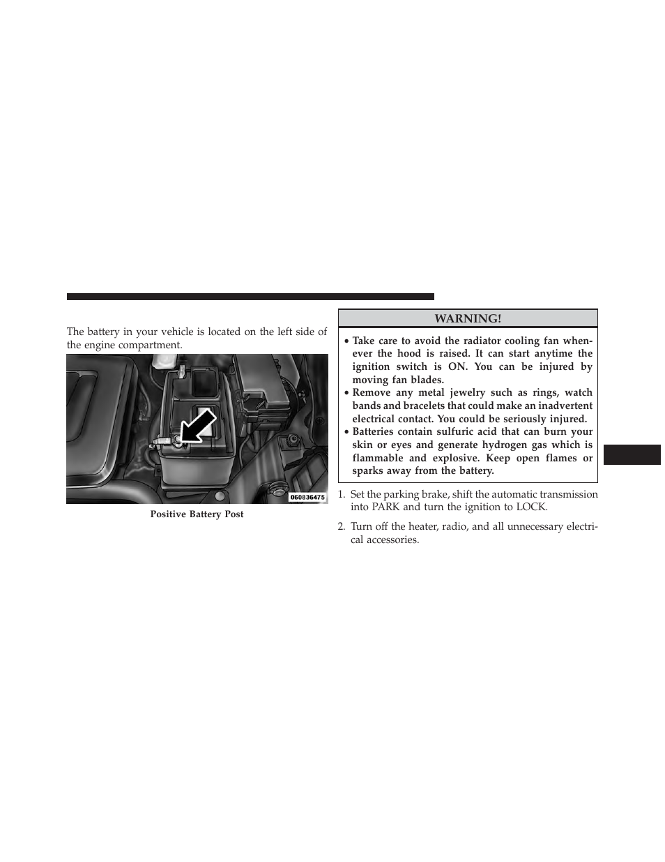 Preparations for jump-start | Ram Trucks 2013 С/V - Owner Manual User Manual | Page 595 / 700
