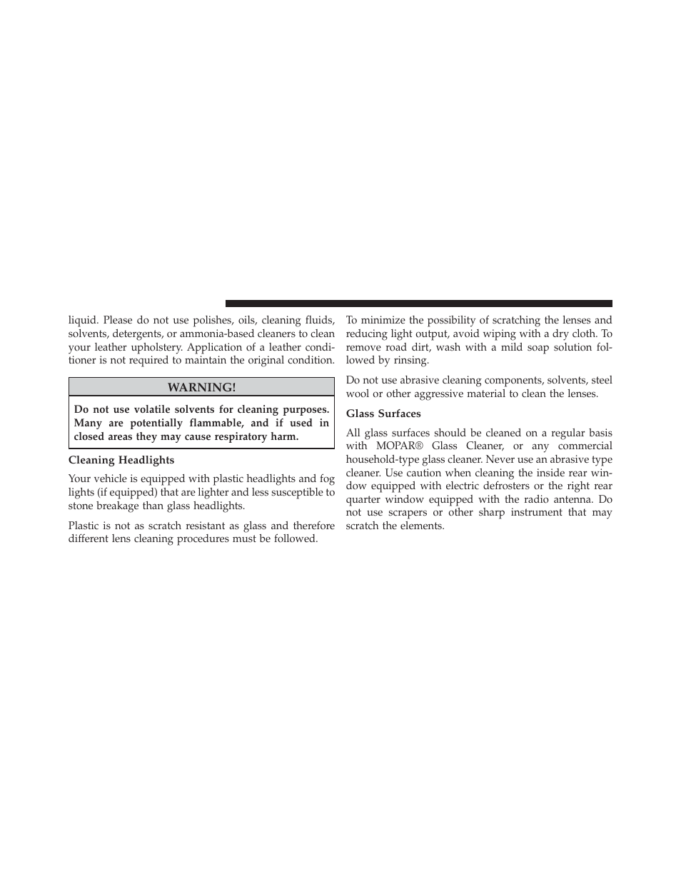 Cleaning headlights, Glass surfaces | Ram Trucks 2013 С/V - Owner Manual User Manual | Page 640 / 700