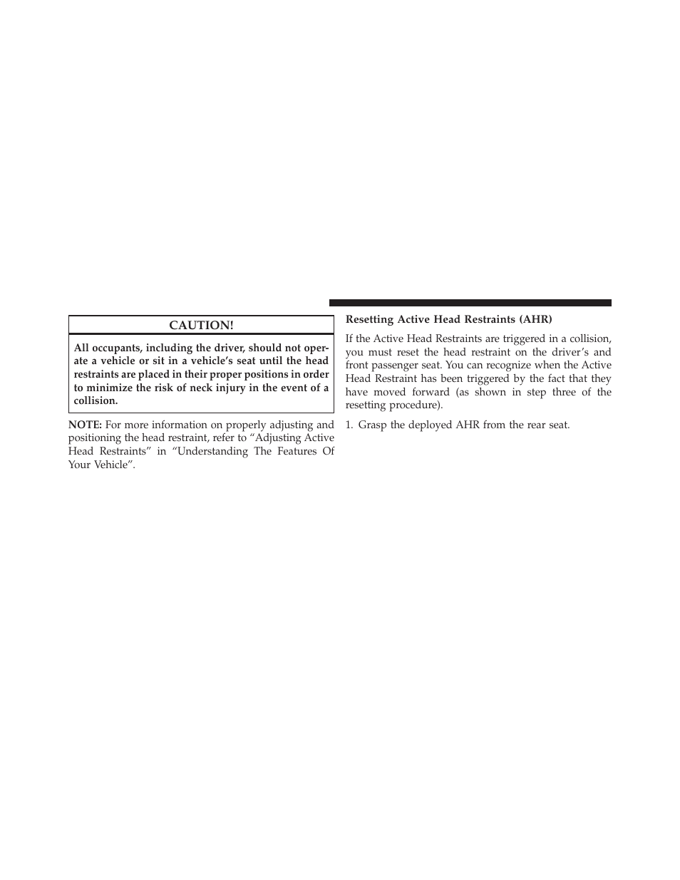 Resetting active head restraints (ahr) | Ram Trucks 2013 С/V - Owner Manual User Manual | Page 72 / 700