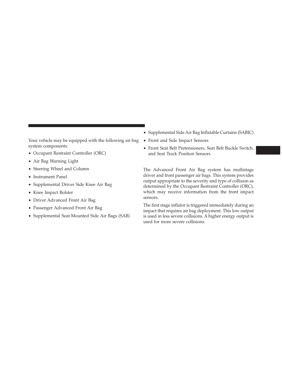 Air bag system components, Advanced front air bag features | Ram Trucks 2013 С/V - Owner Manual User Manual | Page 79 / 700