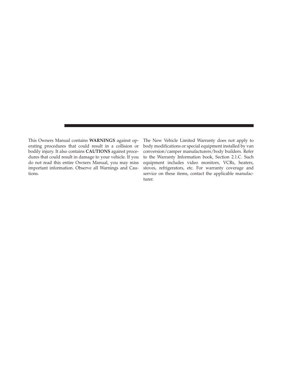 Warnings and cautions, Van conversions/campers | Ram Trucks 2013 С/V - Owner Manual User Manual | Page 8 / 700