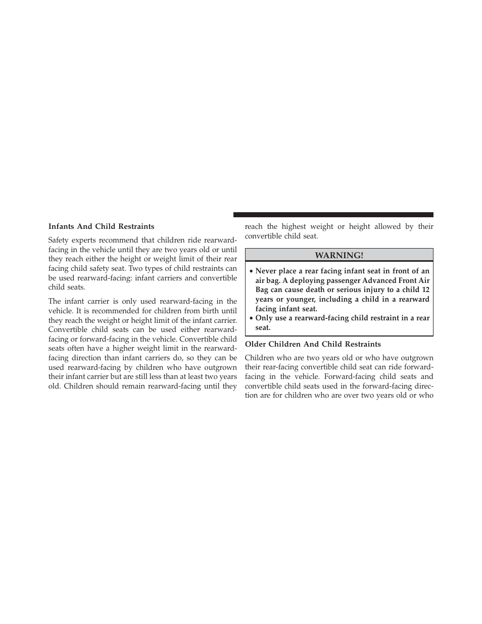 Infants and child restraints, Older children and child restraints | Ram Trucks 2013 С/V - Owner Manual User Manual | Page 96 / 700