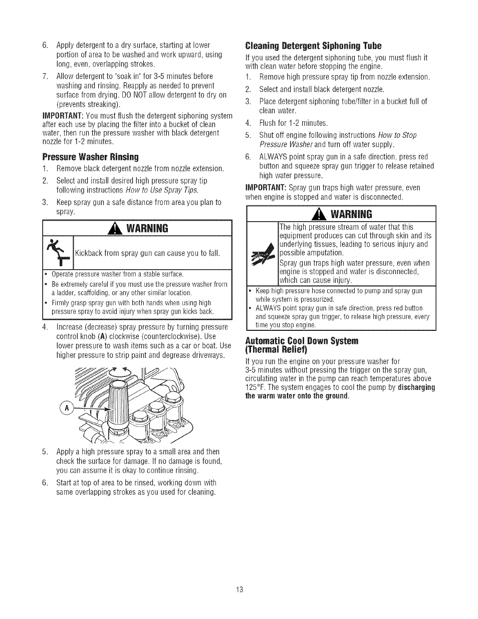 A warning, Automatic cool down system (thermal relief), A wârliiilg | Craftsman 580.752300 User Manual | Page 13 / 60