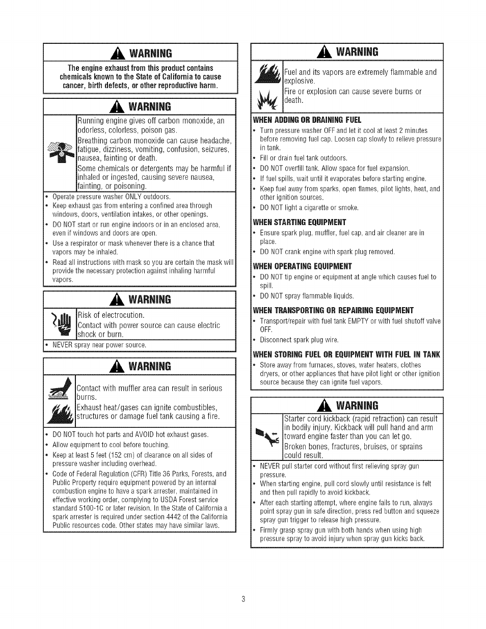 A warning | Craftsman 580.752300 User Manual | Page 3 / 60