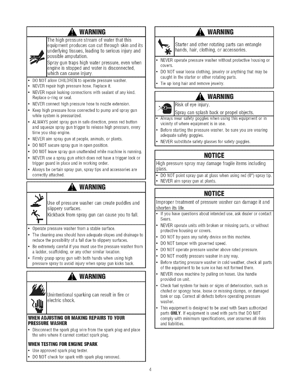 A warning, Notice | Craftsman 580.752300 User Manual | Page 4 / 60