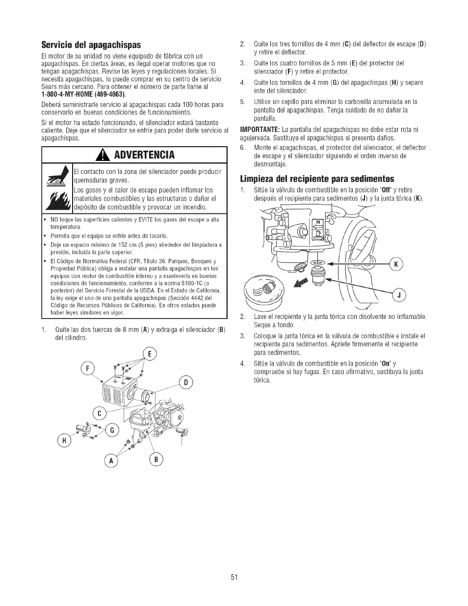 Seryiolo del apagachispas, Limpieza del recipiente para sedimentos | Craftsman 580.752300 User Manual | Page 51 / 60