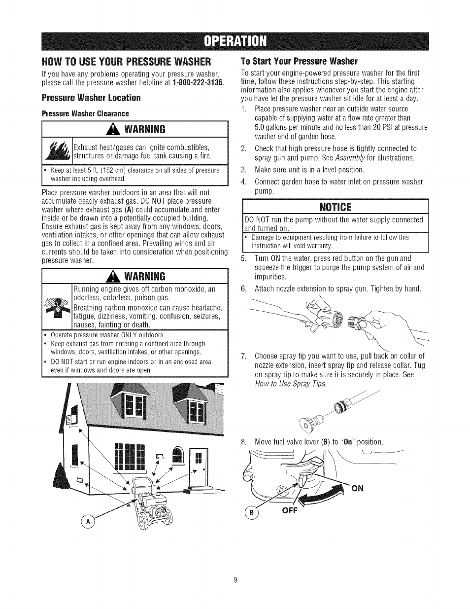 How to use your pressure washer, To start your pressure washer | Craftsman 580.752300 User Manual | Page 9 / 60