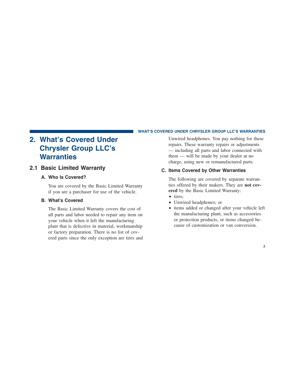 Basic limited warranty, What’s covered under chrysler group llc’s, Warranties | Ram Trucks 2013 С/V - Warranty Manual User Manual | Page 7 / 44