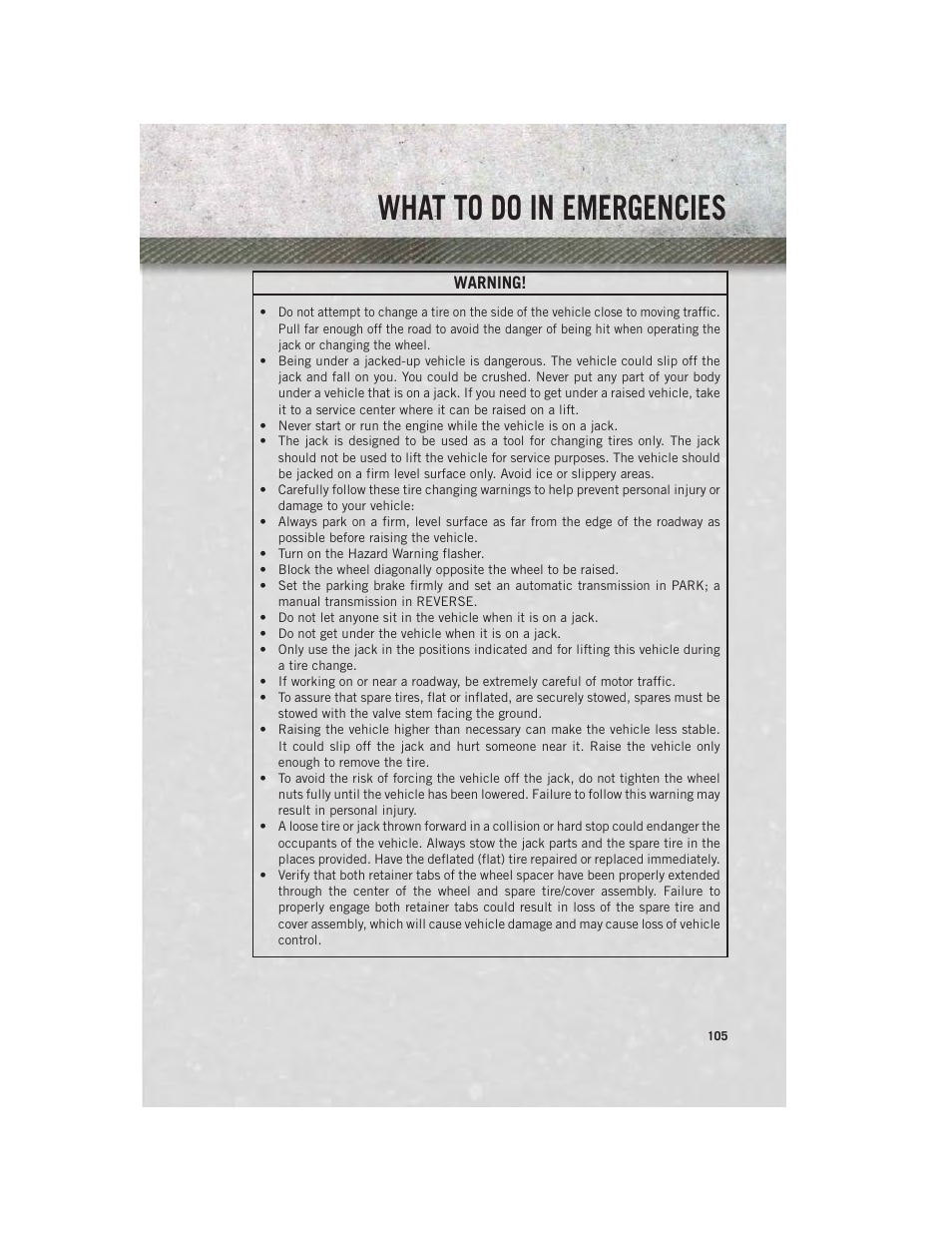 What to do in emergencies | Ram Trucks 2013 С/V - User Guide User Manual | Page 107 / 140