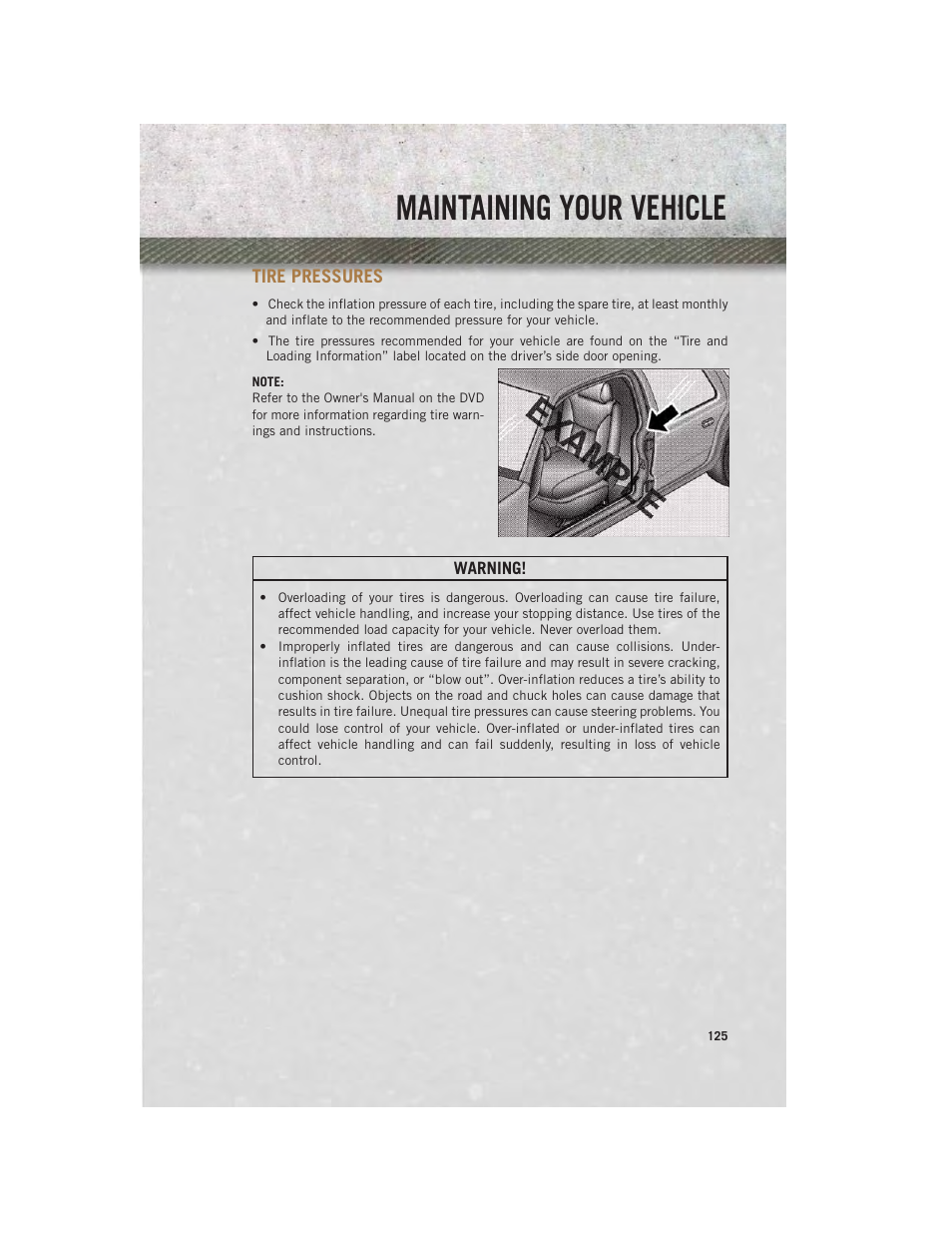 Tire pressures, Maintaining your vehicle | Ram Trucks 2013 С/V - User Guide User Manual | Page 127 / 140